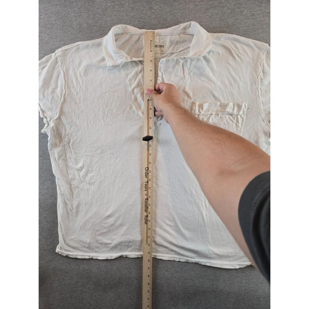 WE‎ THE FREE PEOPLE TOP WOMEN'S LARGE IVORY SHORT SLEEVE POP YOUR COLLAR TEE